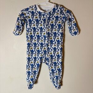 Roller Rabbit Blue Monkey Print Footie in White